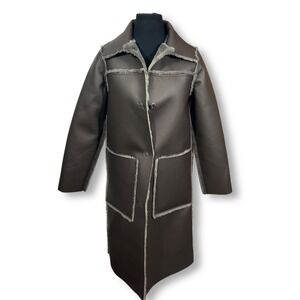 EUC Maeve Anthropologie Kerry Faux‎ Leather Shearling Lined Coat Brown Womens XS